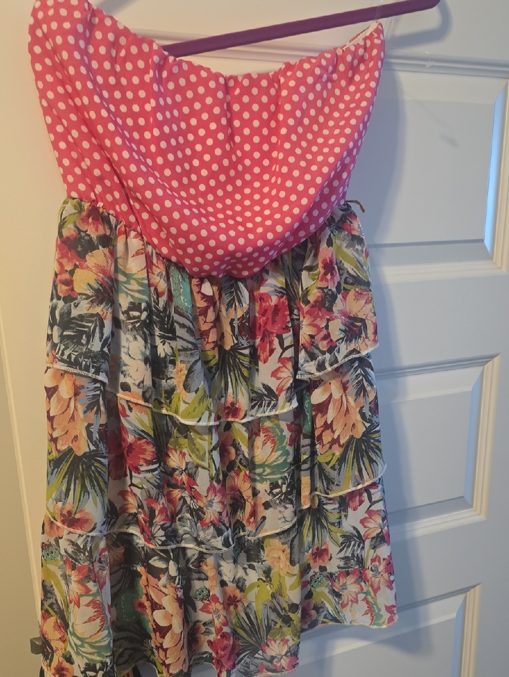 Sapphire Dolls Pink Polka Dot & Floral Tiered Dress Sz 9 NWOT